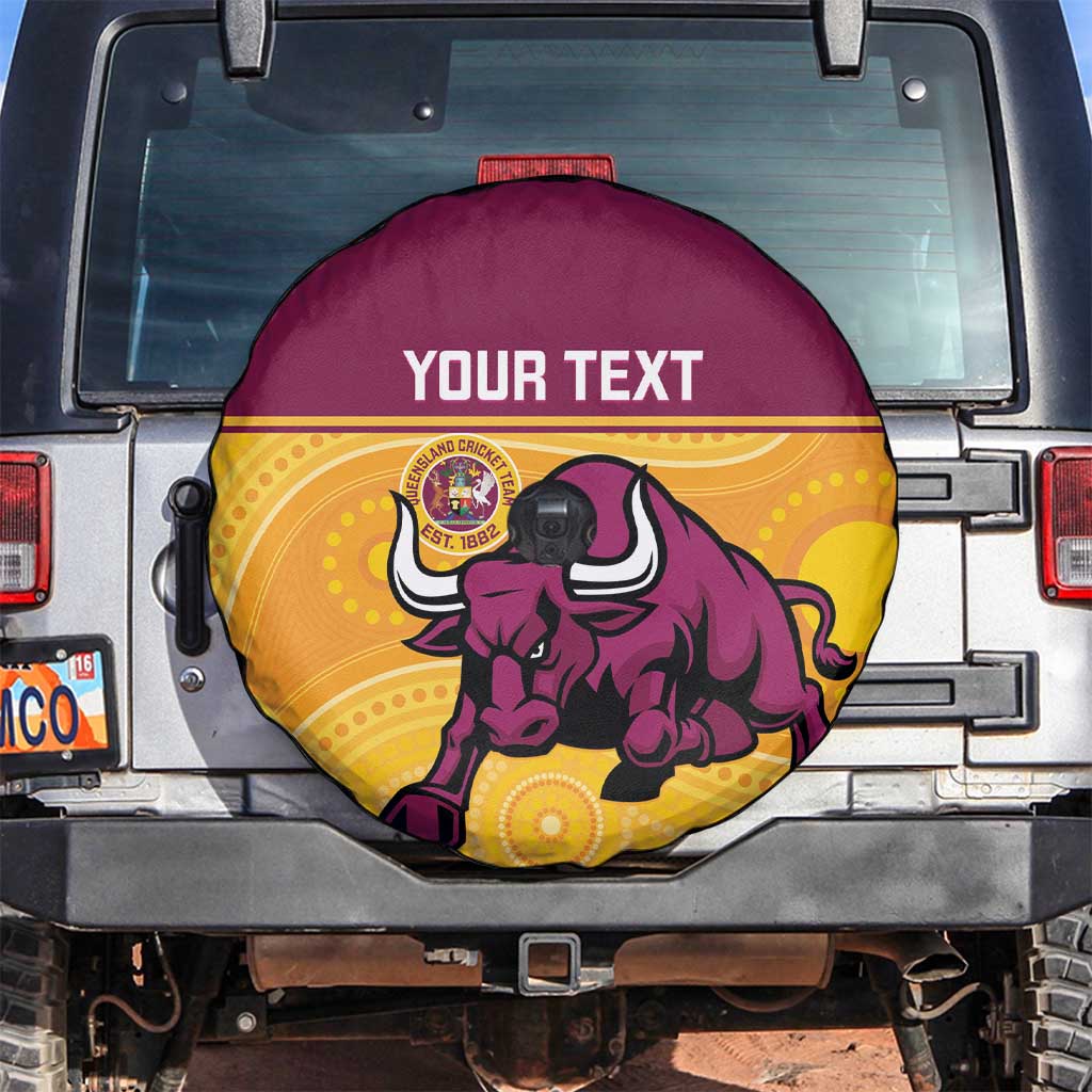 Custom Australia Queensland Cricket Spare Tire Cover Go Bulls - Aboriginal Art