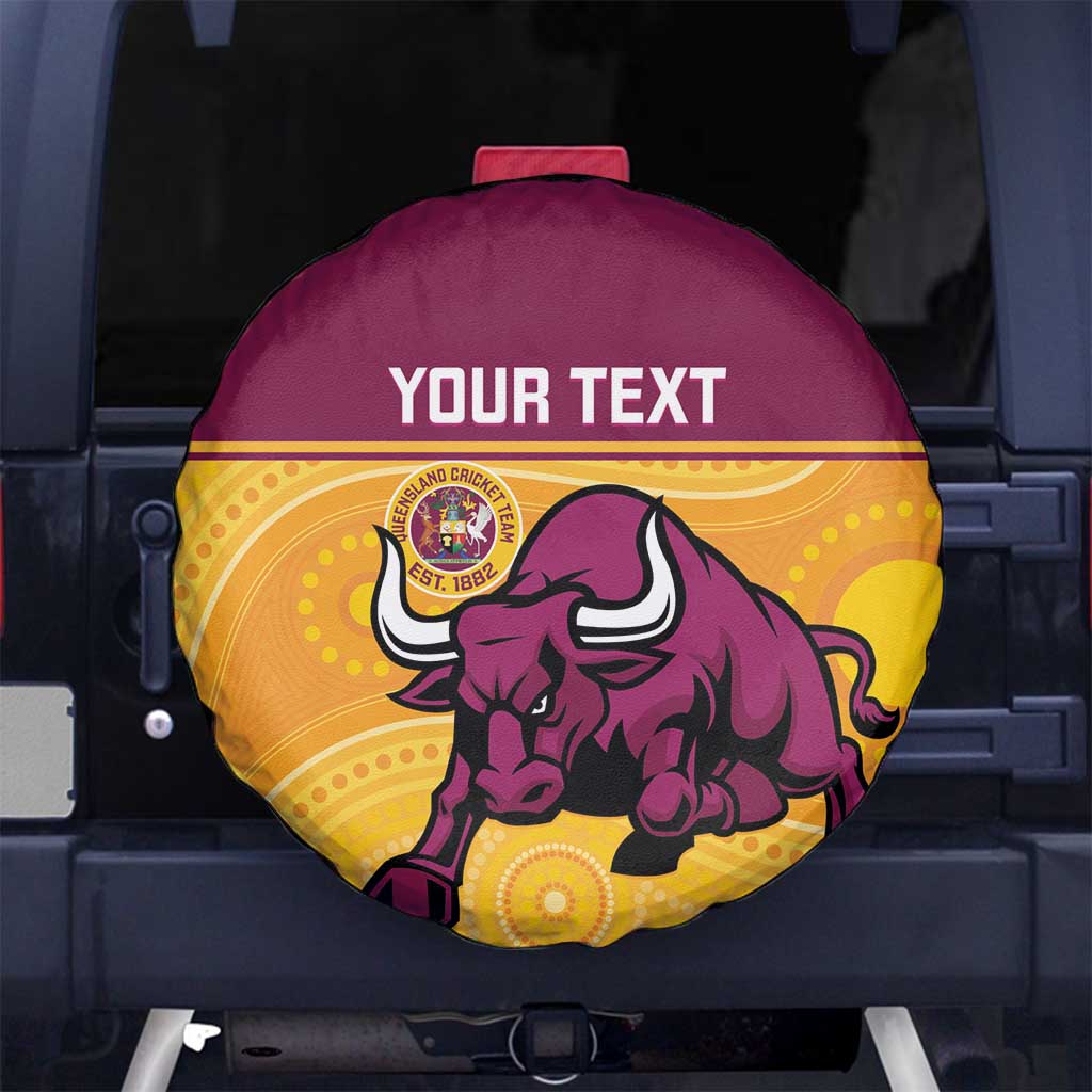 Custom Australia Queensland Cricket Spare Tire Cover Go Bulls - Aboriginal Art