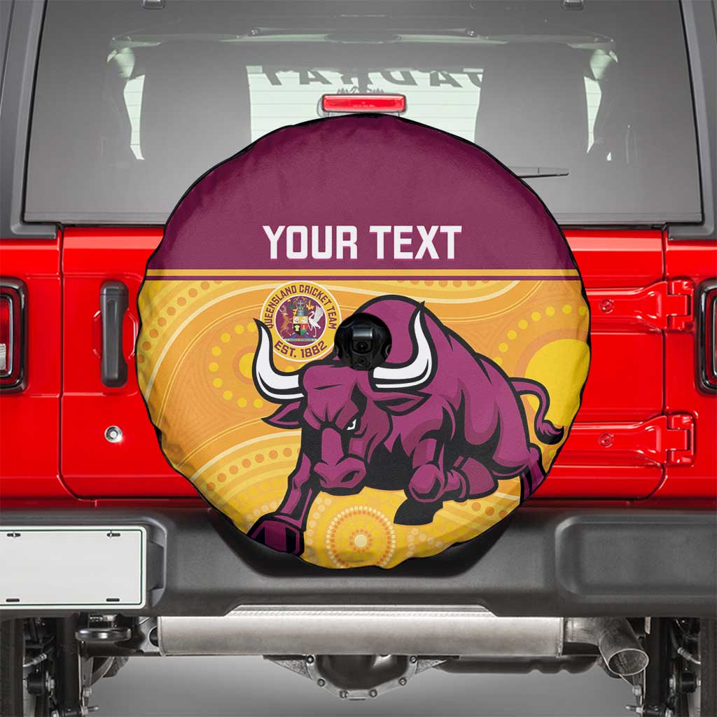 Custom Australia Queensland Cricket Spare Tire Cover Go Bulls - Aboriginal Art