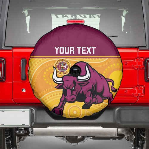 Custom Australia Queensland Cricket Spare Tire Cover Go Bulls - Aboriginal Art