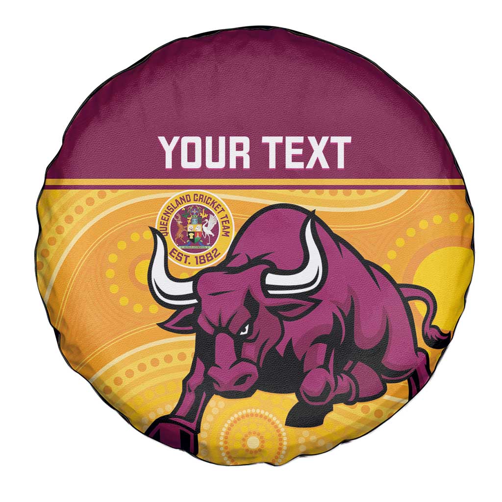 Custom Australia Queensland Cricket Spare Tire Cover Go Bulls - Aboriginal Art