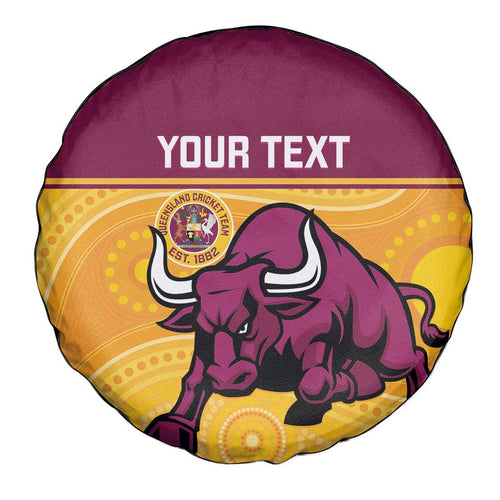 Custom Australia Queensland Cricket Spare Tire Cover Go Bulls - Aboriginal Art