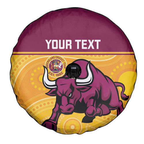 Custom Australia Queensland Cricket Spare Tire Cover Go Bulls - Aboriginal Art