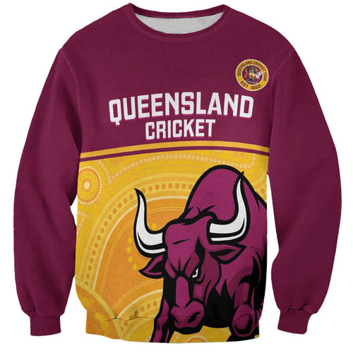 Custom Australia Queensland Cricket Sweatshirt Go Bulls - Aboriginal Art