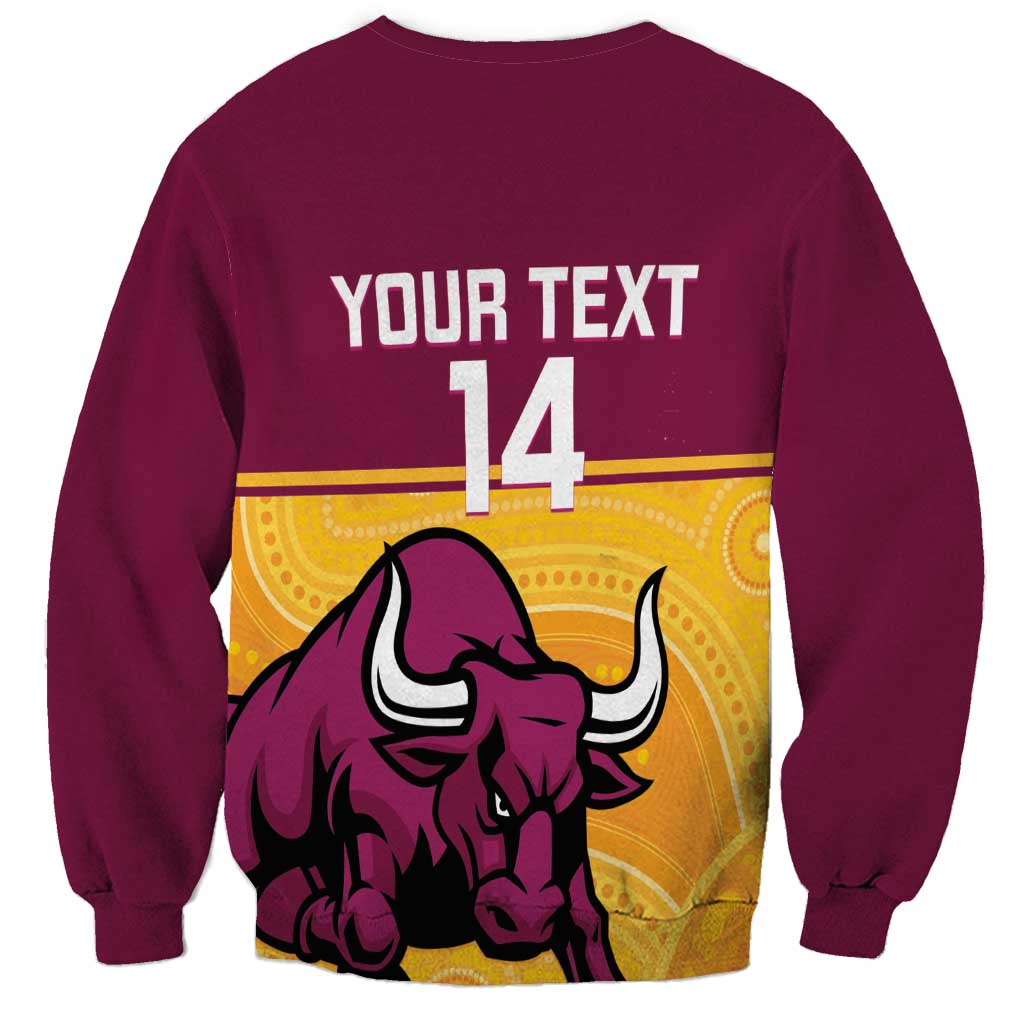 Custom Australia Queensland Cricket Sweatshirt Go Bulls - Aboriginal Art