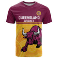 Custom Australia Queensland Cricket T Shirt Go Bulls - Aboriginal Art