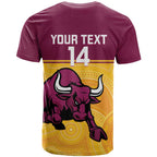 Custom Australia Queensland Cricket T Shirt Go Bulls - Aboriginal Art