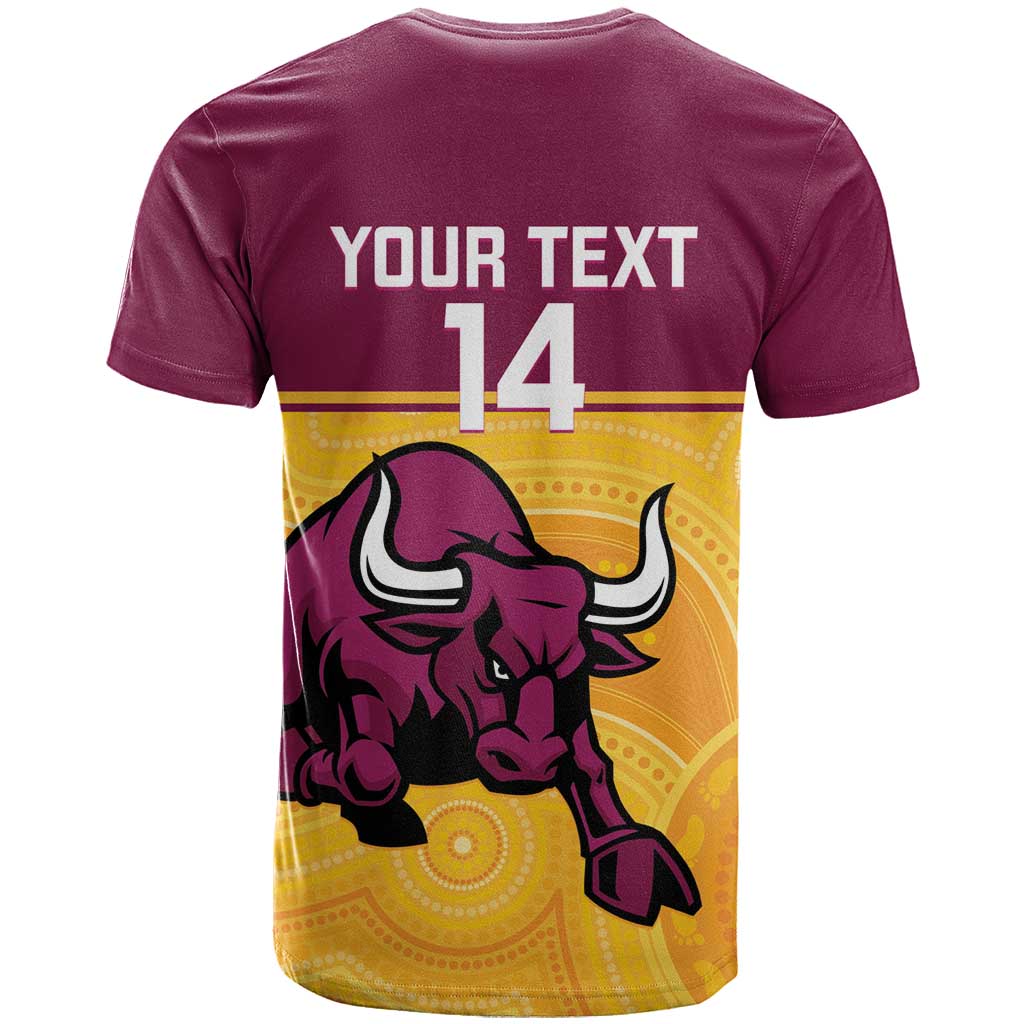 Custom Australia Queensland Cricket T Shirt Go Bulls - Aboriginal Art