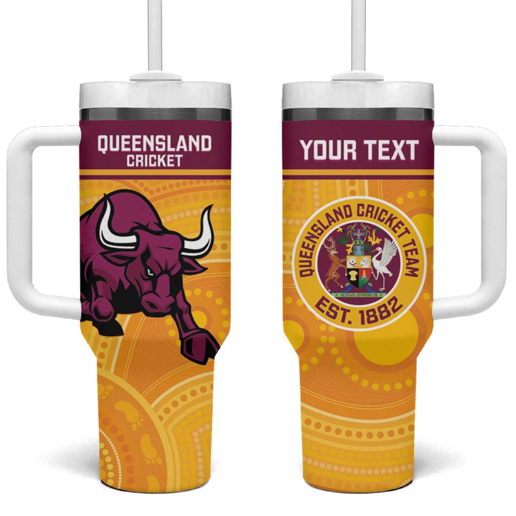 Custom Australia Queensland Cricket Tumbler With Handle Go Bulls - Aboriginal Art