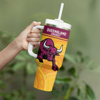 Custom Australia Queensland Cricket Tumbler With Handle Go Bulls - Aboriginal Art
