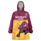 Custom Australia Queensland Cricket Wearable Blanket Hoodie Go Bulls - Aboriginal Art