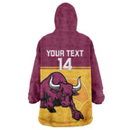 Custom Australia Queensland Cricket Wearable Blanket Hoodie Go Bulls - Aboriginal Art