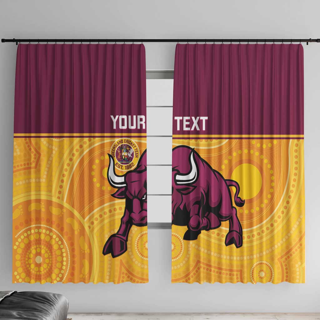 Custom Australia Queensland Cricket Window Curtain Go Bulls - Aboriginal Art