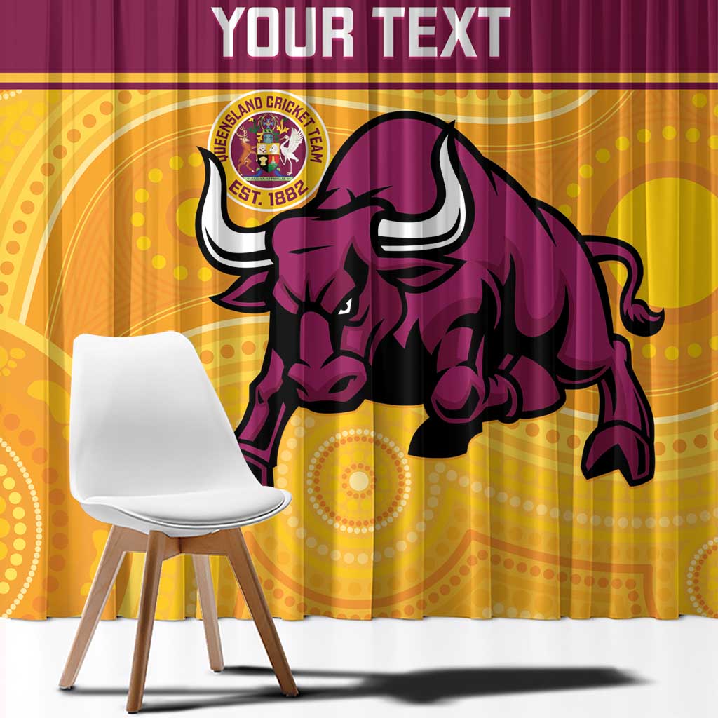 Custom Australia Queensland Cricket Window Curtain Go Bulls - Aboriginal Art