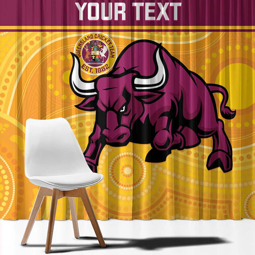 Custom Australia Queensland Cricket Window Curtain Go Bulls - Aboriginal Art