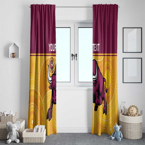 Custom Australia Queensland Cricket Window Curtain Go Bulls - Aboriginal Art