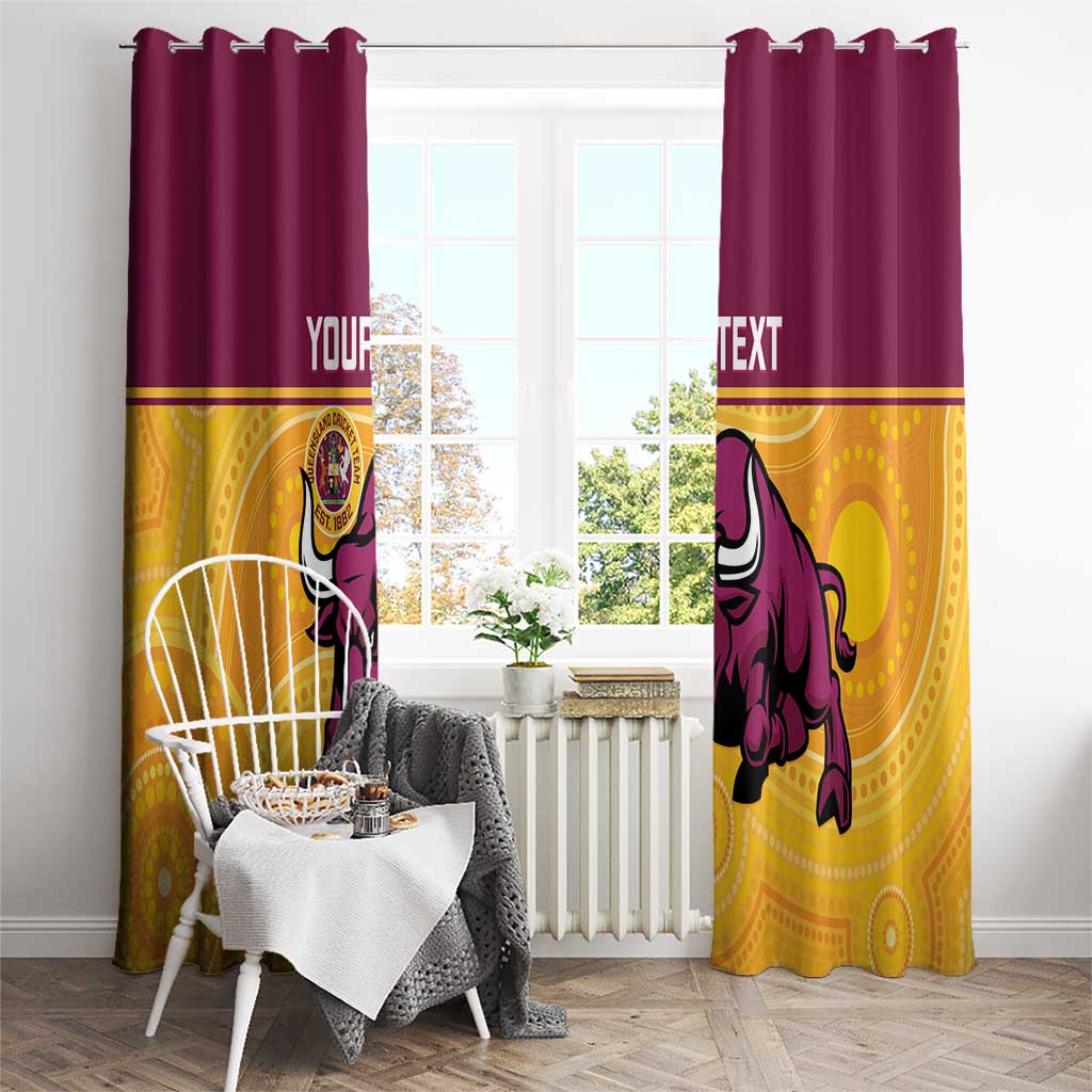 Custom Australia Queensland Cricket Window Curtain Go Bulls - Aboriginal Art