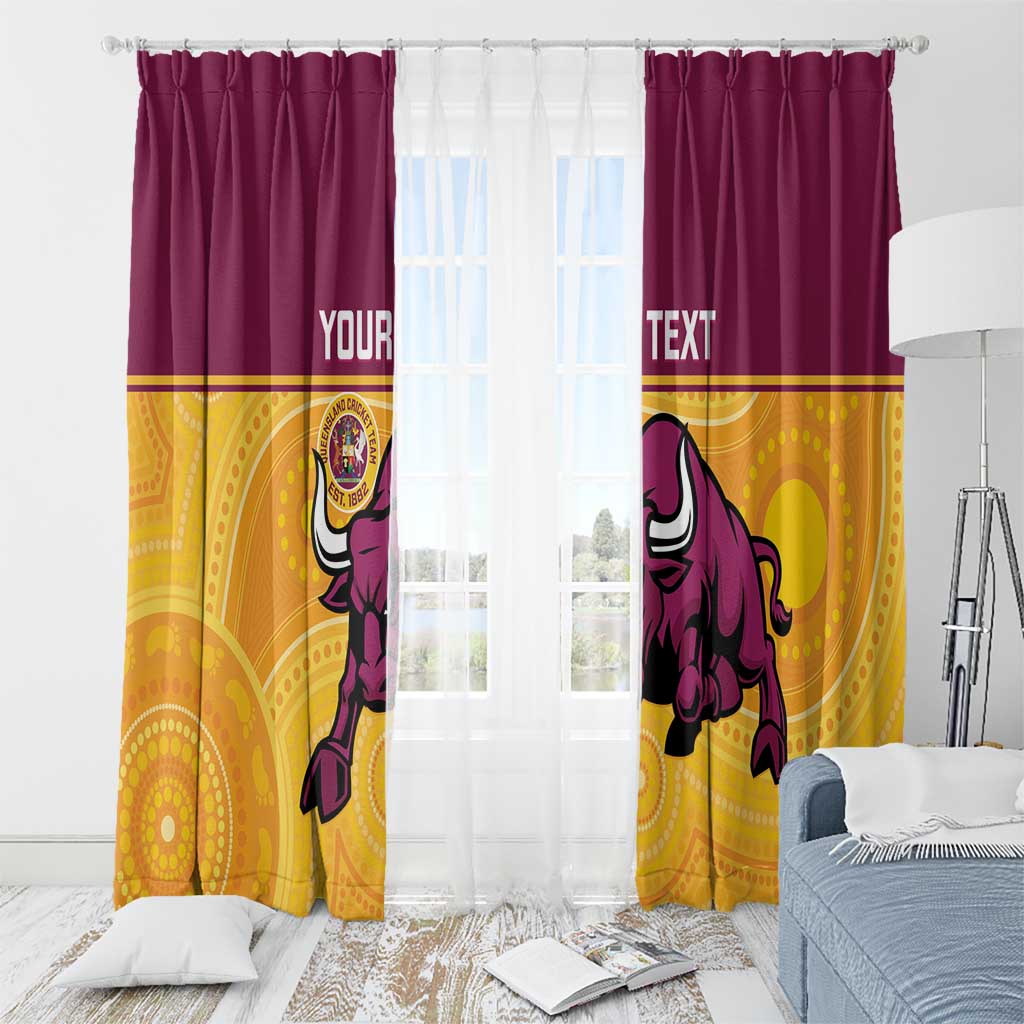 Custom Australia Queensland Cricket Window Curtain Go Bulls - Aboriginal Art