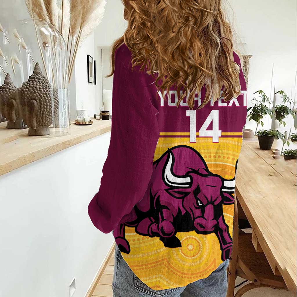 Custom Australia Queensland Cricket Women Casual Shirt Go Bulls - Aboriginal Art