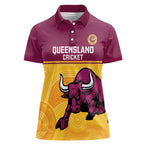Custom Australia Queensland Cricket Women Polo Shirt Go Bulls - Aboriginal Art