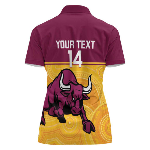 Custom Australia Queensland Cricket Women Polo Shirt Go Bulls - Aboriginal Art