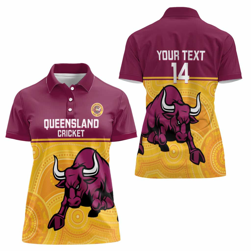 Custom Australia Queensland Cricket Women Polo Shirt Go Bulls - Aboriginal Art