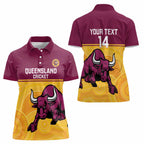 Custom Australia Queensland Cricket Women Polo Shirt Go Bulls - Aboriginal Art