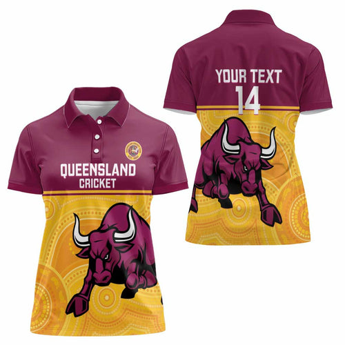 Custom Australia Queensland Cricket Women Polo Shirt Go Bulls - Aboriginal Art