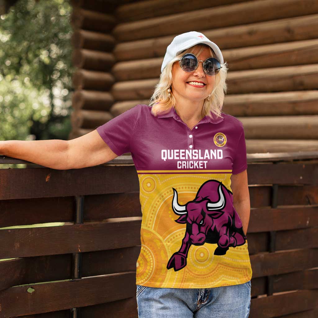 Custom Australia Queensland Cricket Women Polo Shirt Go Bulls - Aboriginal Art