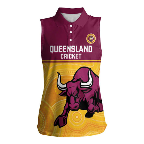 Custom Australia Queensland Cricket Women Sleeveless Polo Shirt Go Bulls - Aboriginal Art