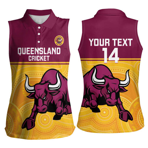 Custom Australia Queensland Cricket Women Sleeveless Polo Shirt Go Bulls - Aboriginal Art