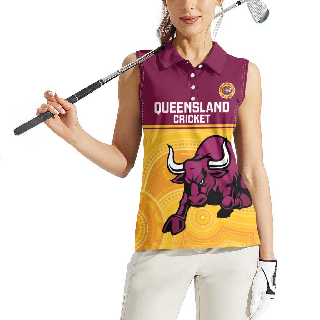 Custom Australia Queensland Cricket Women Sleeveless Polo Shirt Go Bulls - Aboriginal Art