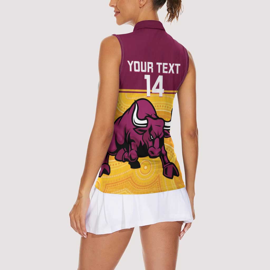 Custom Australia Queensland Cricket Women Sleeveless Polo Shirt Go Bulls - Aboriginal Art