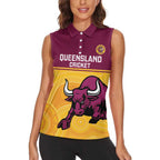 Custom Australia Queensland Cricket Women Sleeveless Polo Shirt Go Bulls - Aboriginal Art