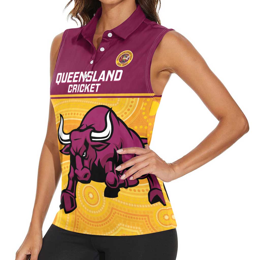 Custom Australia Queensland Cricket Women Sleeveless Polo Shirt Go Bulls - Aboriginal Art