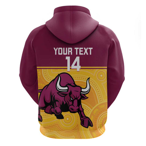 Custom Australia Queensland Cricket Zip Hoodie Go Bulls - Aboriginal Art