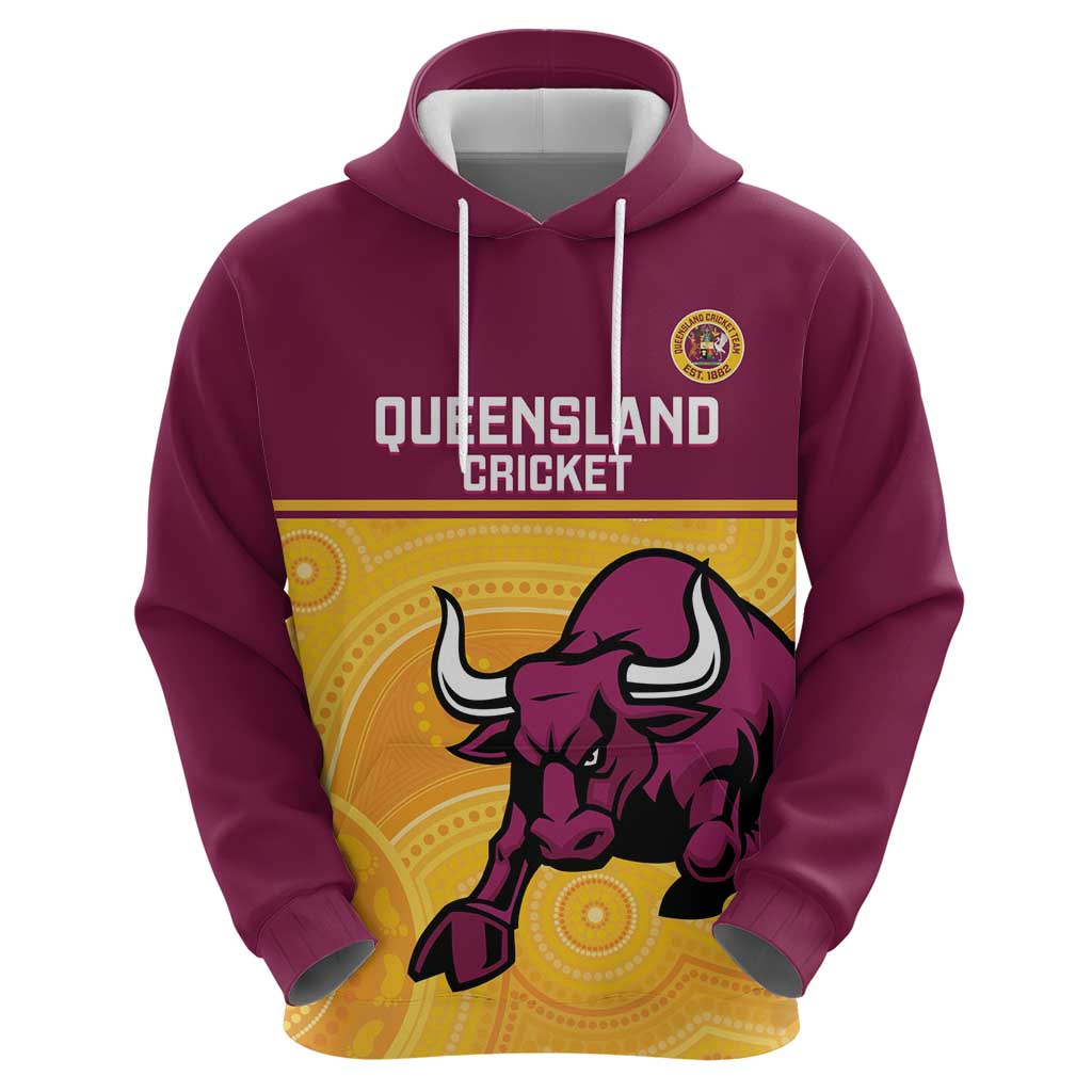 Custom Australia Queensland Cricket Zip Hoodie Go Bulls - Aboriginal Art