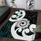 Aotearoa Koru Area Rug Cyan Maori Paua Shell Mix Silver Fern