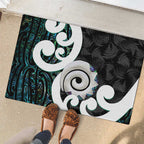 Aotearoa Koru Rubber Doormat Cyan Maori Paua Shell Mix Silver Fern