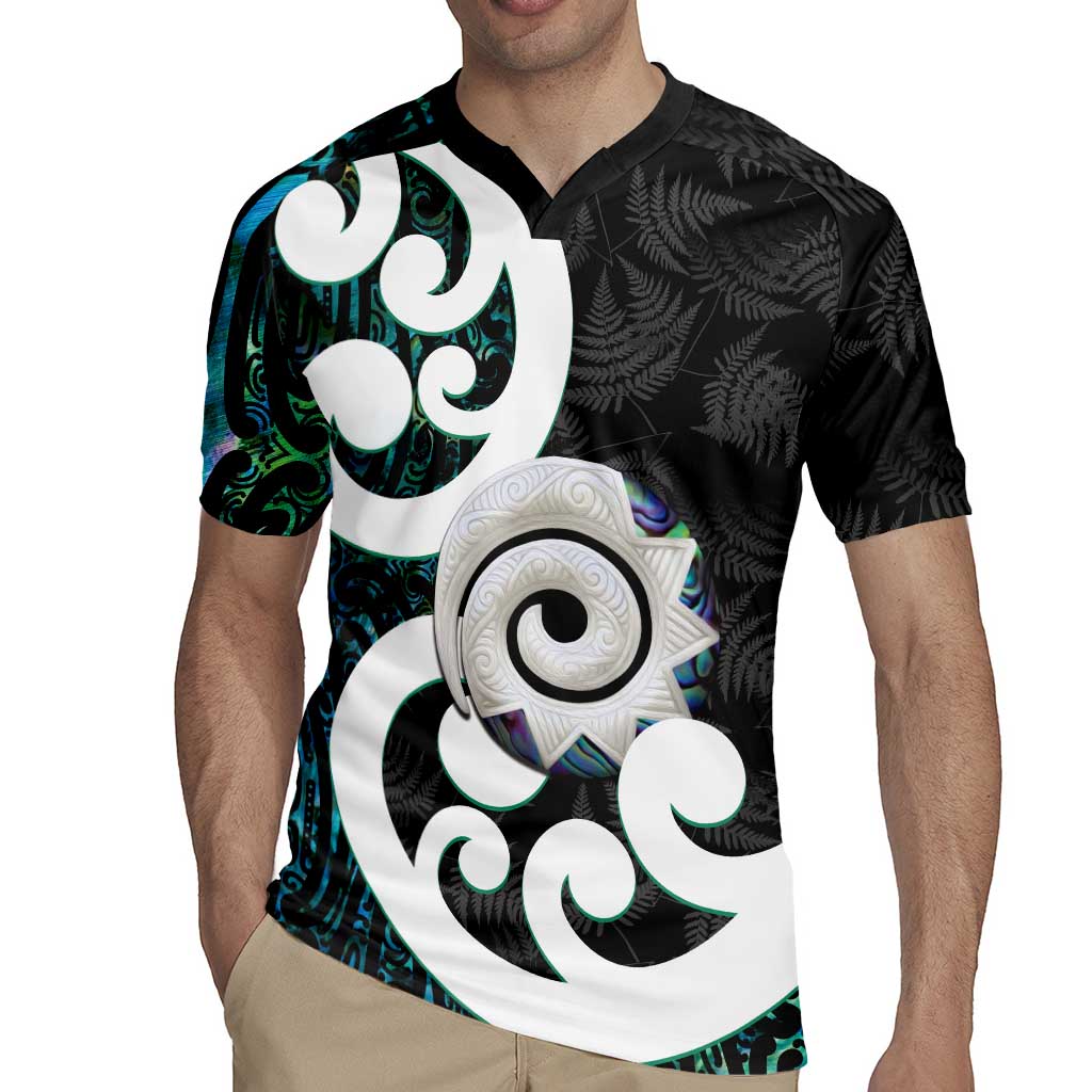 Aotearoa Koru Rugby Jersey Cyan Maori Paua Shell Mix Silver Fern