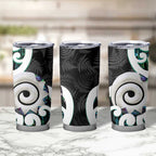 Aotearoa Koru Tumbler Cup Cyan Maori Paua Shell Mix Silver Fern