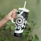 Aotearoa Koru Tumbler With Handle Cyan Maori Paua Shell Mix Silver Fern