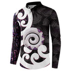 Aotearoa Koru Button Sweatshirt Purple Maori Paua Shell Mix Silver Fern