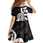 Aotearoa Koru Family Matching Puletasi and Hawaiian Shirt Purple Maori Paua Shell Mix Silver Fern
