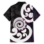 Aotearoa Koru Hawaiian Shirt Purple Maori Paua Shell Mix Silver Fern