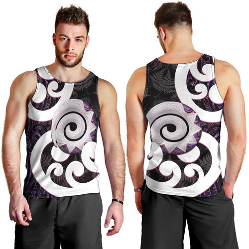 Aotearoa Koru Men Tank Top Purple Maori Paua Shell Mix Silver Fern