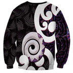 Aotearoa Koru Sweatshirt Purple Maori Paua Shell Mix Silver Fern