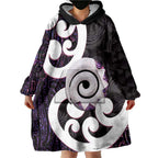 Aotearoa Koru Wearable Blanket Hoodie Purple Maori Paua Shell Mix Silver Fern