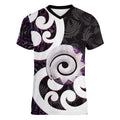 Aotearoa Koru Women V-Neck T-Shirt Purple Maori Paua Shell Mix Silver Fern