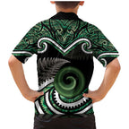 Koru Pounamu Aotearoa Family Matching Mermaid Dress and Hawaiian Shirt Maori Paua Shell Mix Silver Fern